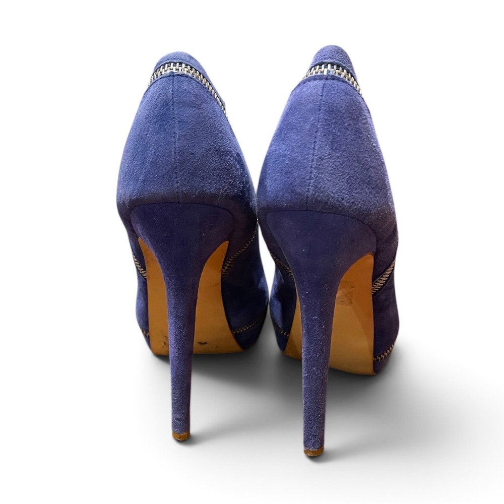 Y2K Colin Stuart Victorias Secret Zipper Platform Pumps 8 Blue Suede Stilettos - Picture 4 of 7